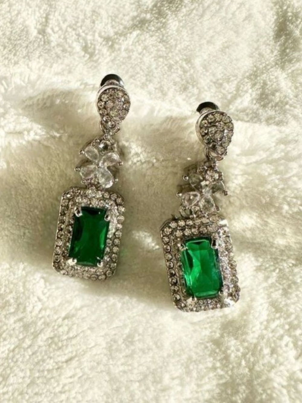 Emerald Green Cubic Zirconia Drop Earrings - Unbranded